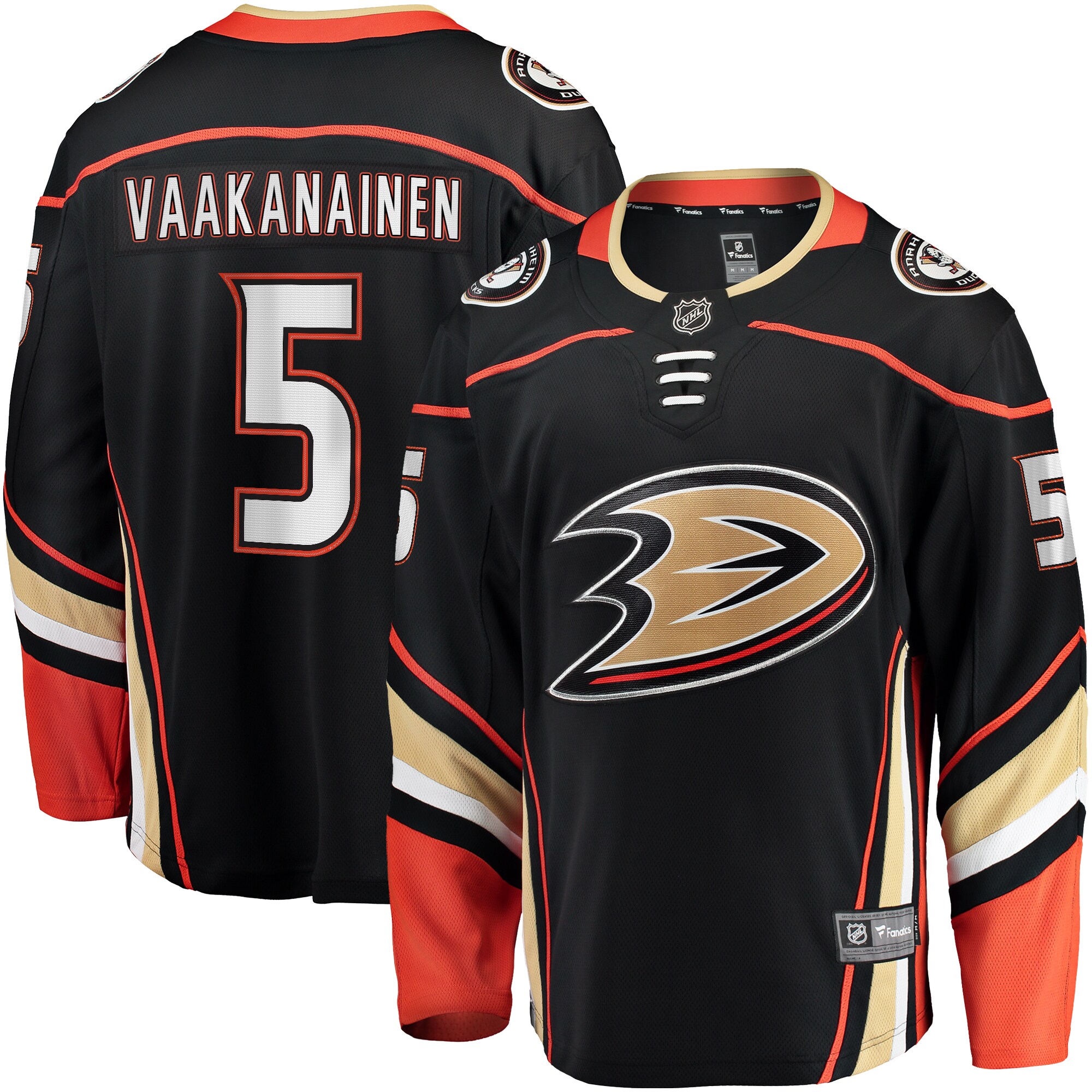 Men's Anaheim Ducks Urho Vaakanainen Black Home Premier Breakaway Player Jersey - JS932 