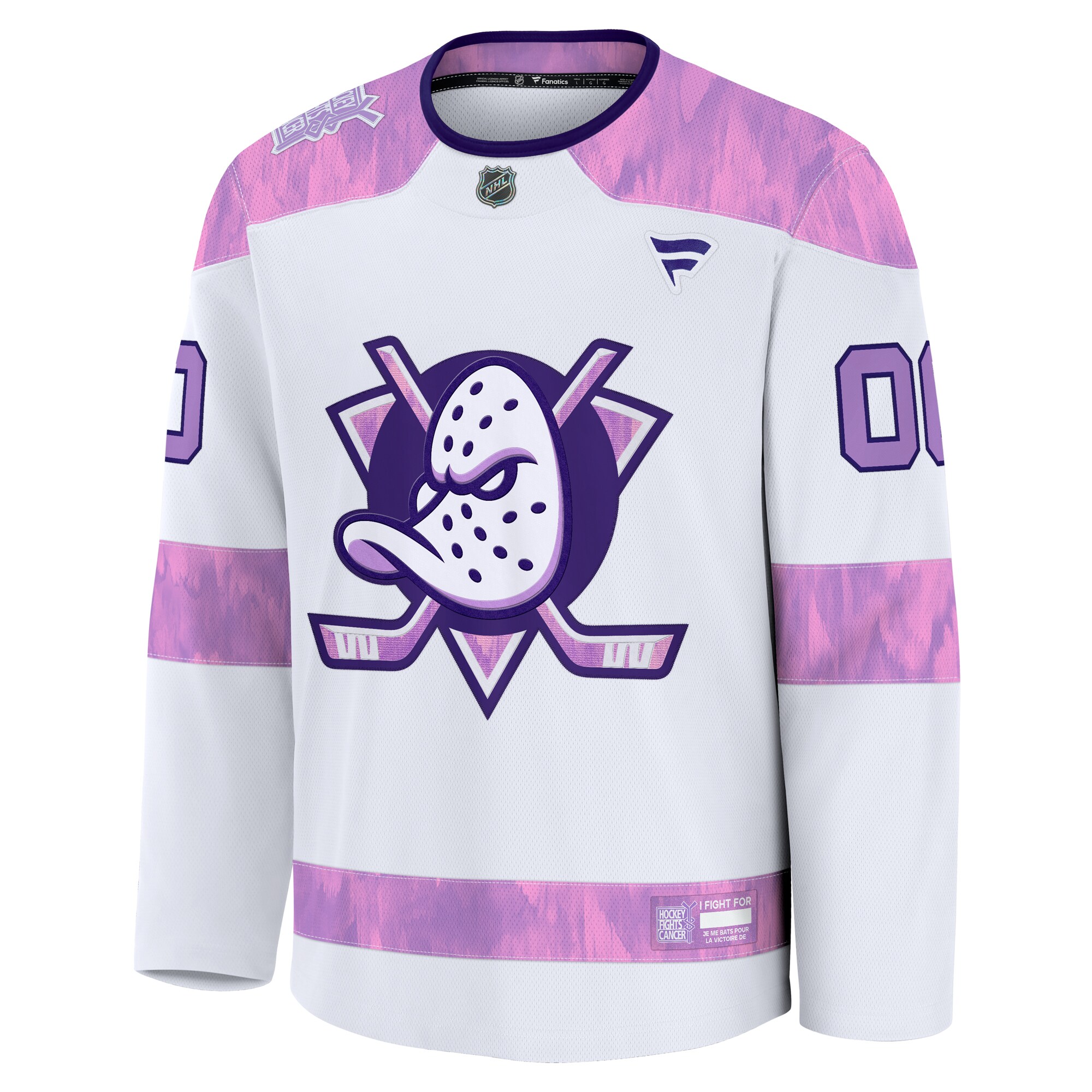 Alternative view of Men's Anaheim Ducks White 2024 Hockey Fights Cancer Custom Practice Jersey - JS120 