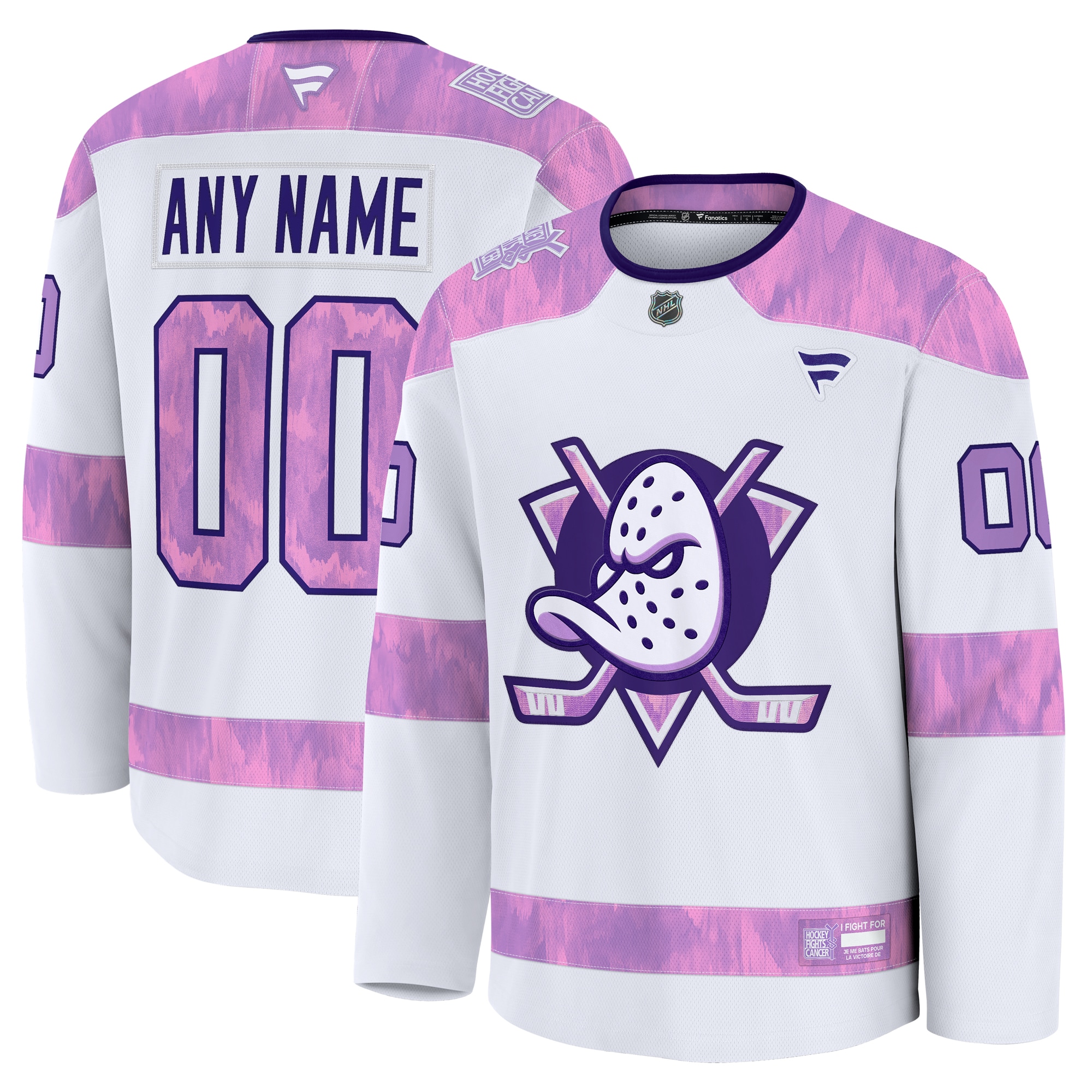 Men's Anaheim Ducks White 2024 Hockey Fights Cancer Custom Practice Jersey - JS629 