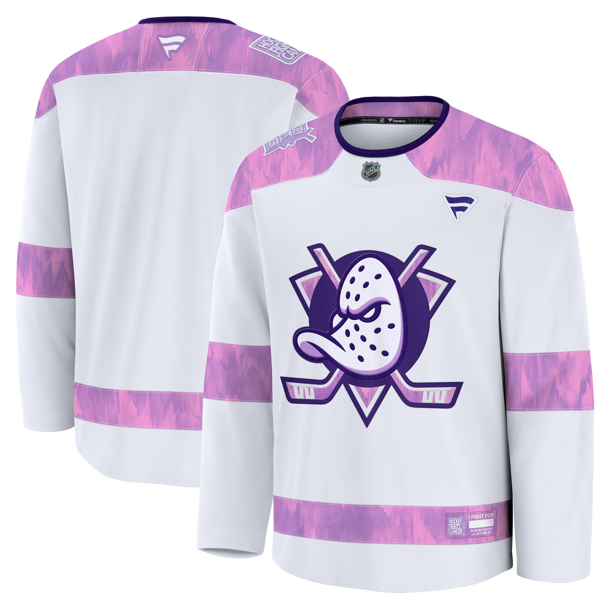 Men's Anaheim Ducks White 2024 Hockey Fights Cancer Practice Jersey - JS439 