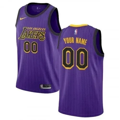 Men’s Any Size Los Angeles Lakers Custom City Jersey Purple Stripe Jersey - JS413 