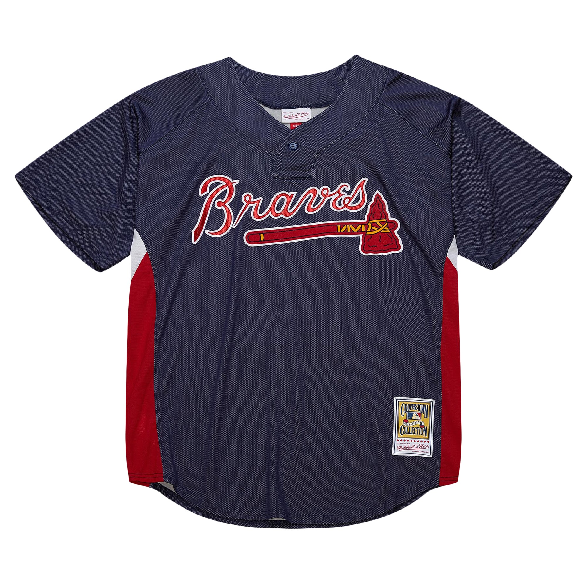 Alternative view of Men's Atlanta Braves Chipper Jones Mitchell & Ness Navy Cooperstown Collection 2007 Batting Practice Jersey - JS604
