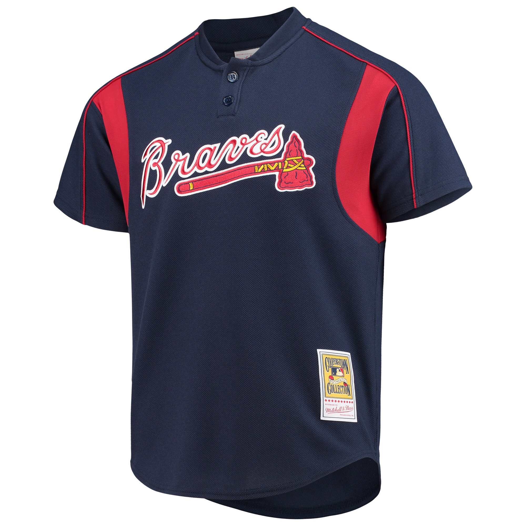 Alternative view of Men's Atlanta Braves Chipper Jones Mitchell & Ness Navy Cooperstown Collection Mesh Batting Practice Button-Up Jersey - JS915