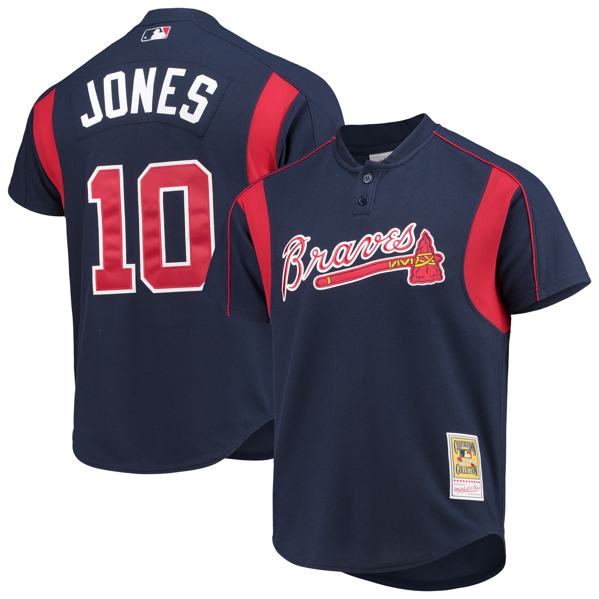 Men's Atlanta Braves Chipper Jones Mitchell & Ness Navy Cooperstown Collection Mesh Batting Practice Button-Up Jersey - JS915