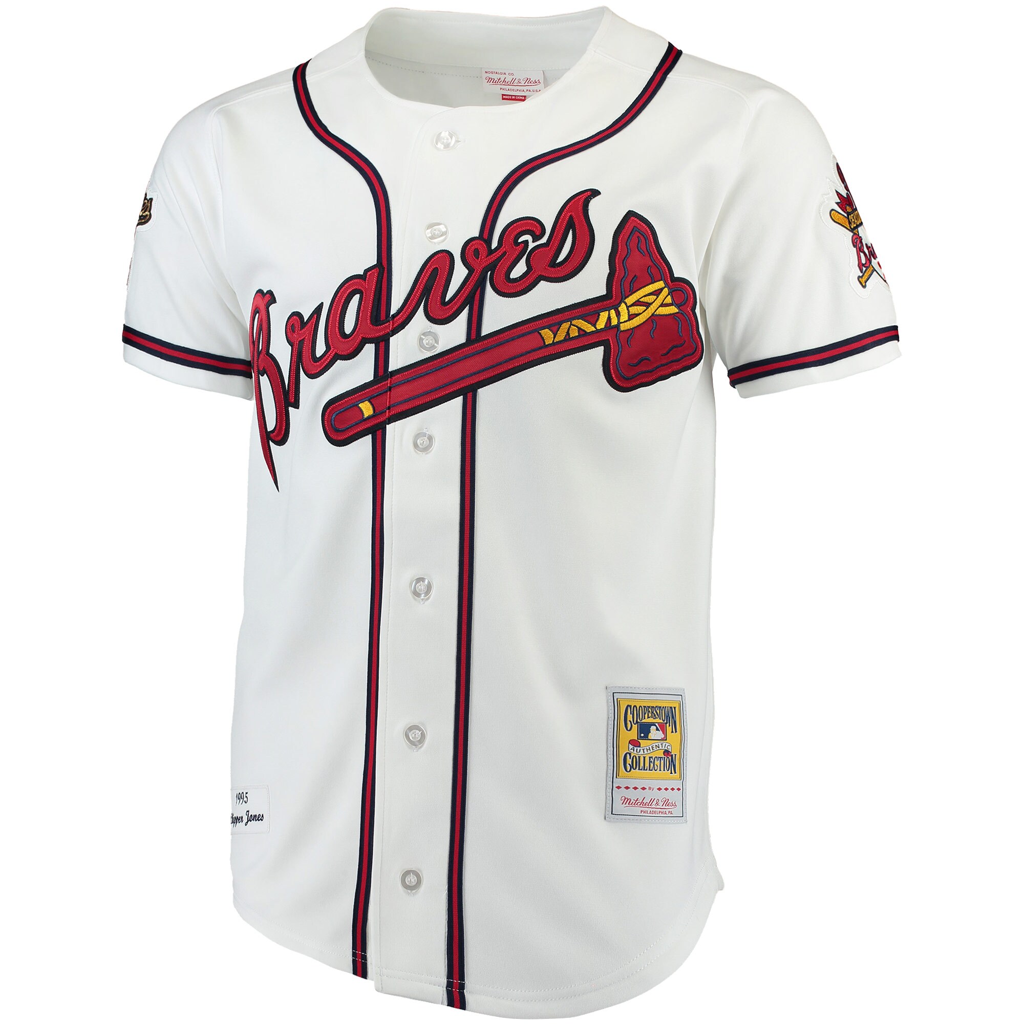 Alternative view of Men's Atlanta Braves Chipper Jones Mitchell & Ness White Jersey - JS535