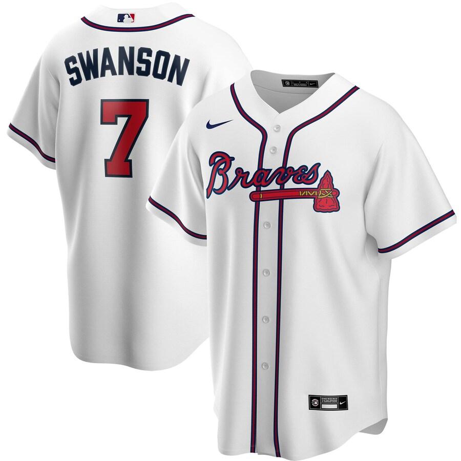 Men's Atlanta Braves Dansby Swanson White Home 2020 Replica Player Jersey