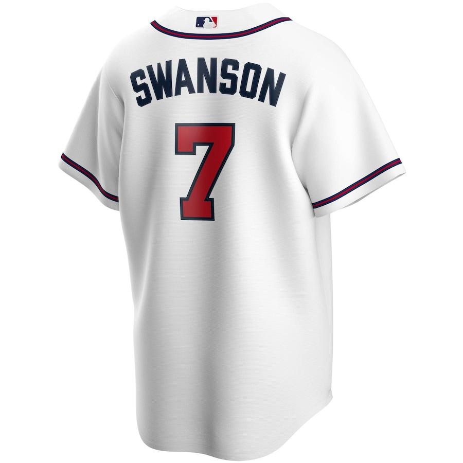Alternative view of Men's Atlanta Braves Dansby Swanson White Home 2020 Replica Player Jersey