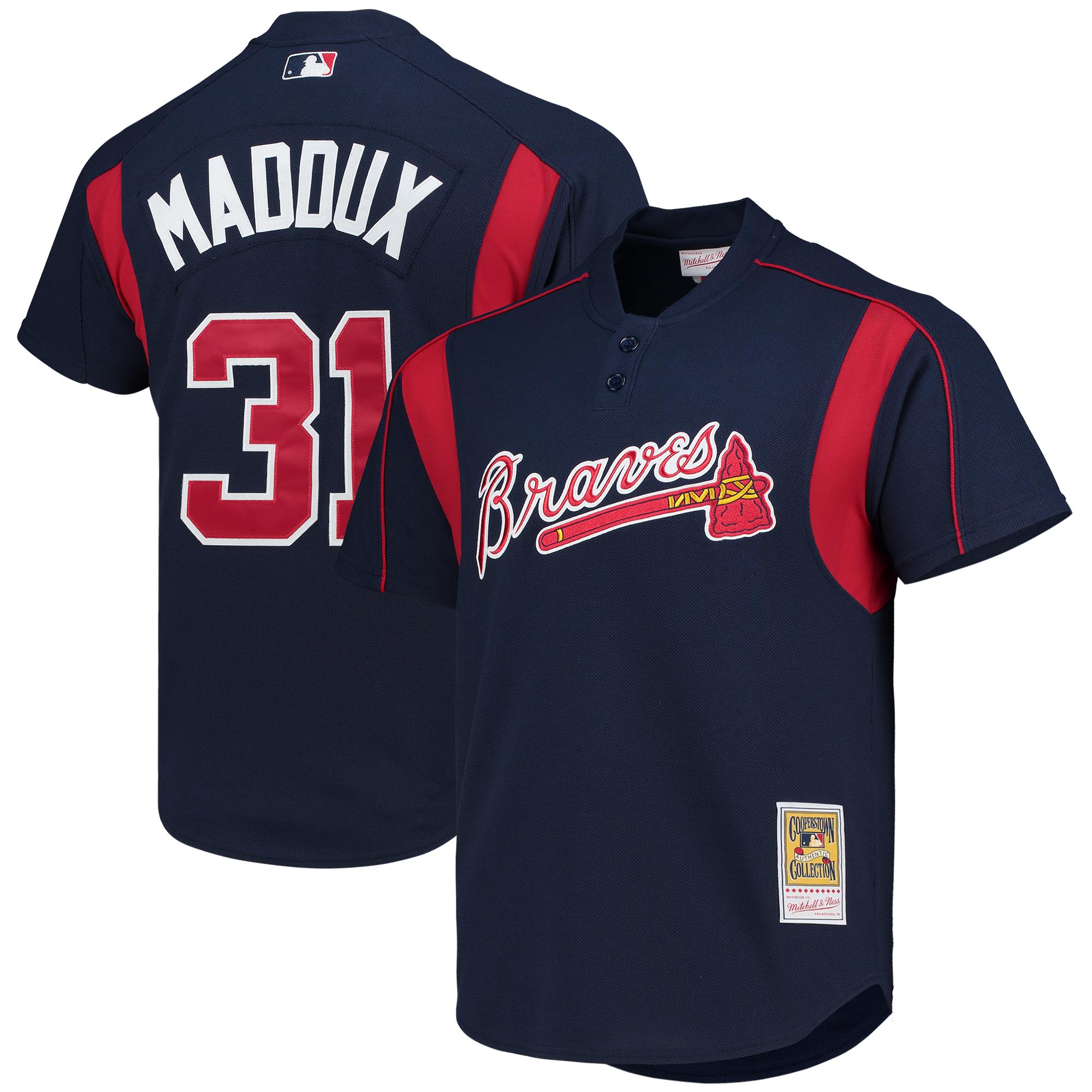 Men's Atlanta Braves Greg Maddux Mitchell & Ness Navy Cooperstown Collection Mesh Batting Practice Button-Up Jersey - JS178