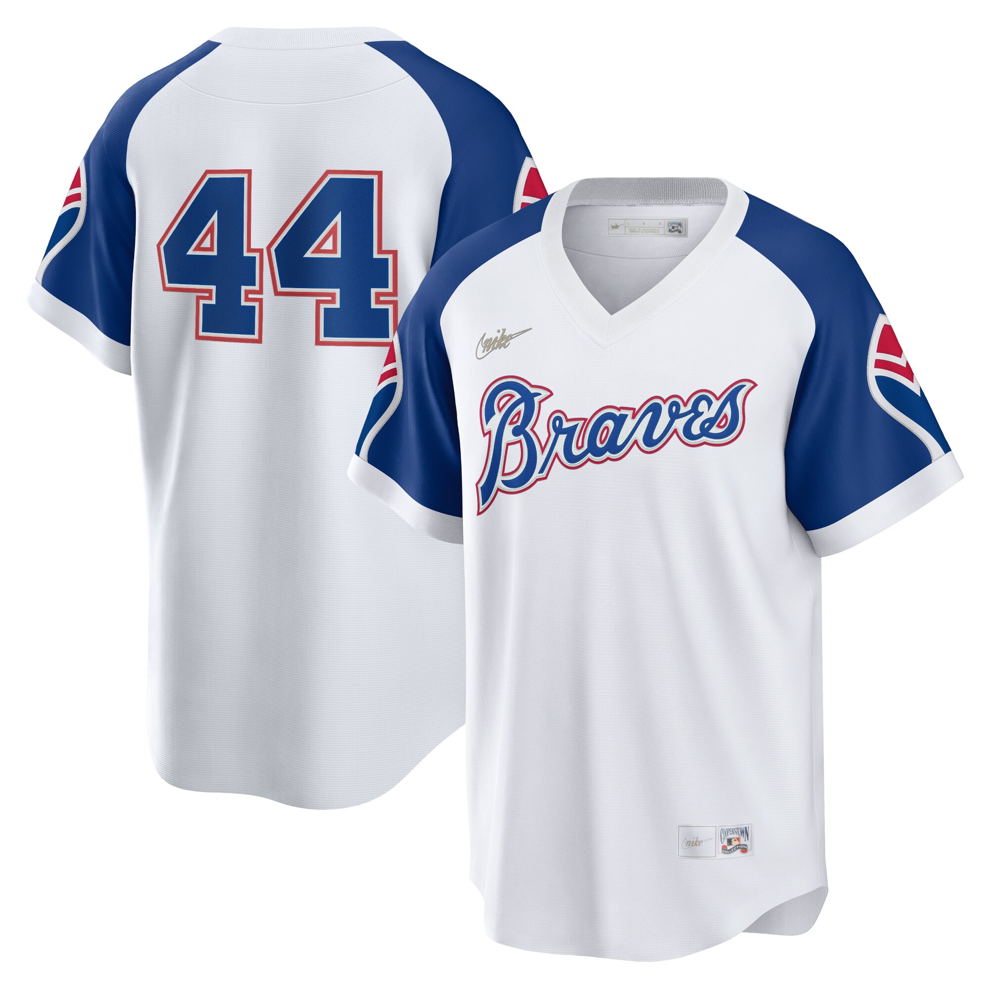 Men's Atlanta Braves Hank Aaron White Home Cooperstown Collection Player Jersey - JS375