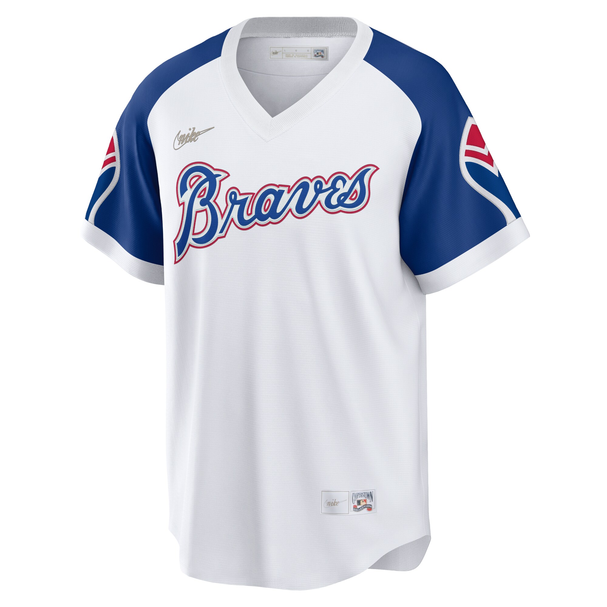 Alternative view of Men's Atlanta Braves Hank Aaron White Home Cooperstown Collection Player Jersey - JS375