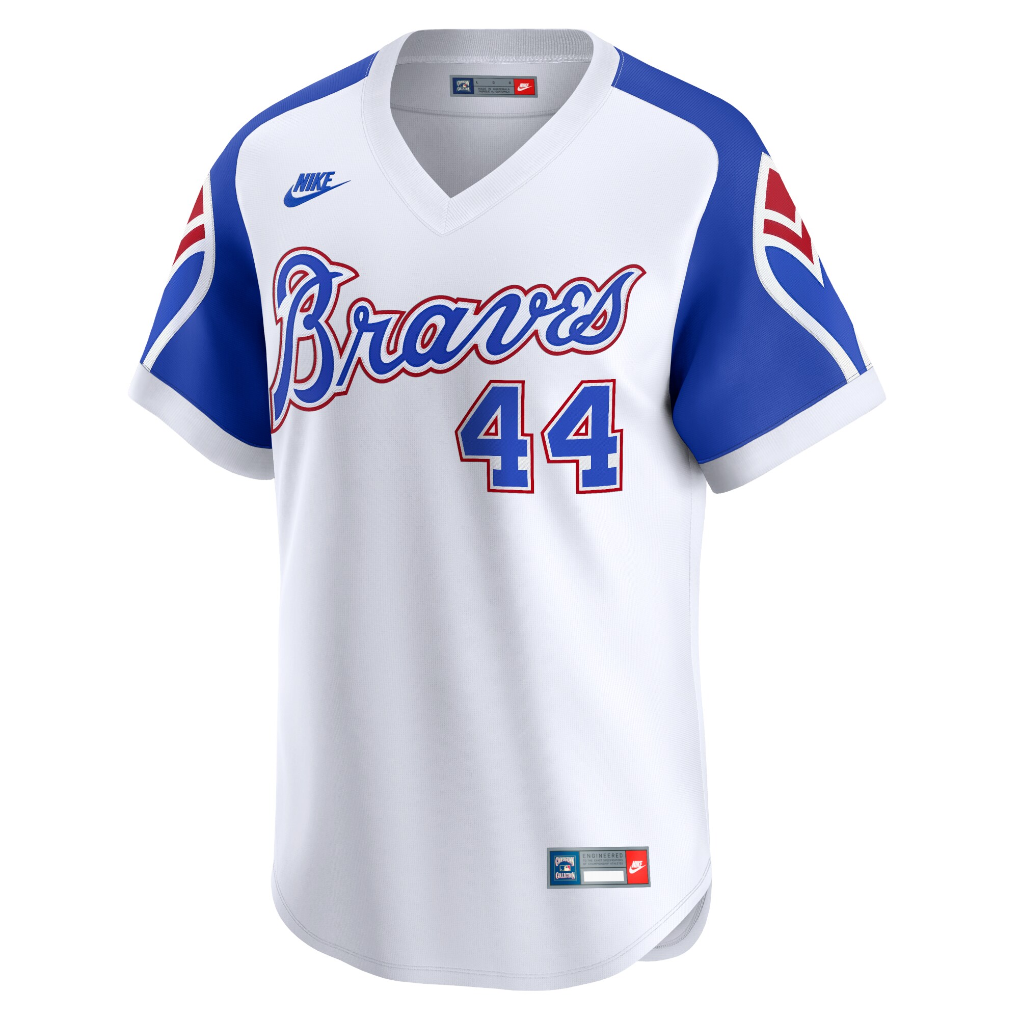 Alternative view of Men's Atlanta Braves Hank Aaron White Throwback Cooperstown Limited Jersey - JS881