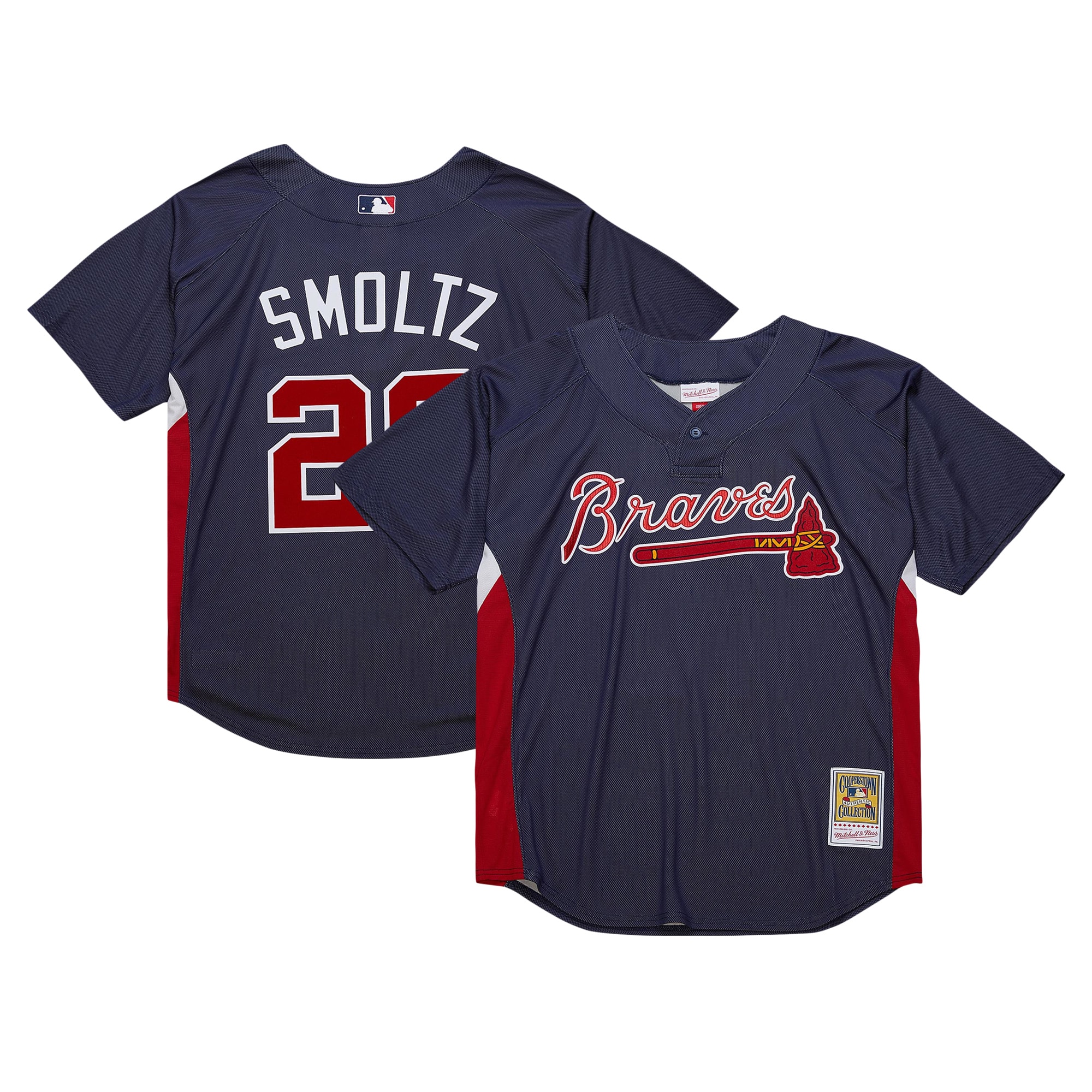 Men's Atlanta Braves John Smoltz Mitchell & Ness Navy Cooperstown Collection Mesh Batting Practice Jersey - JS192