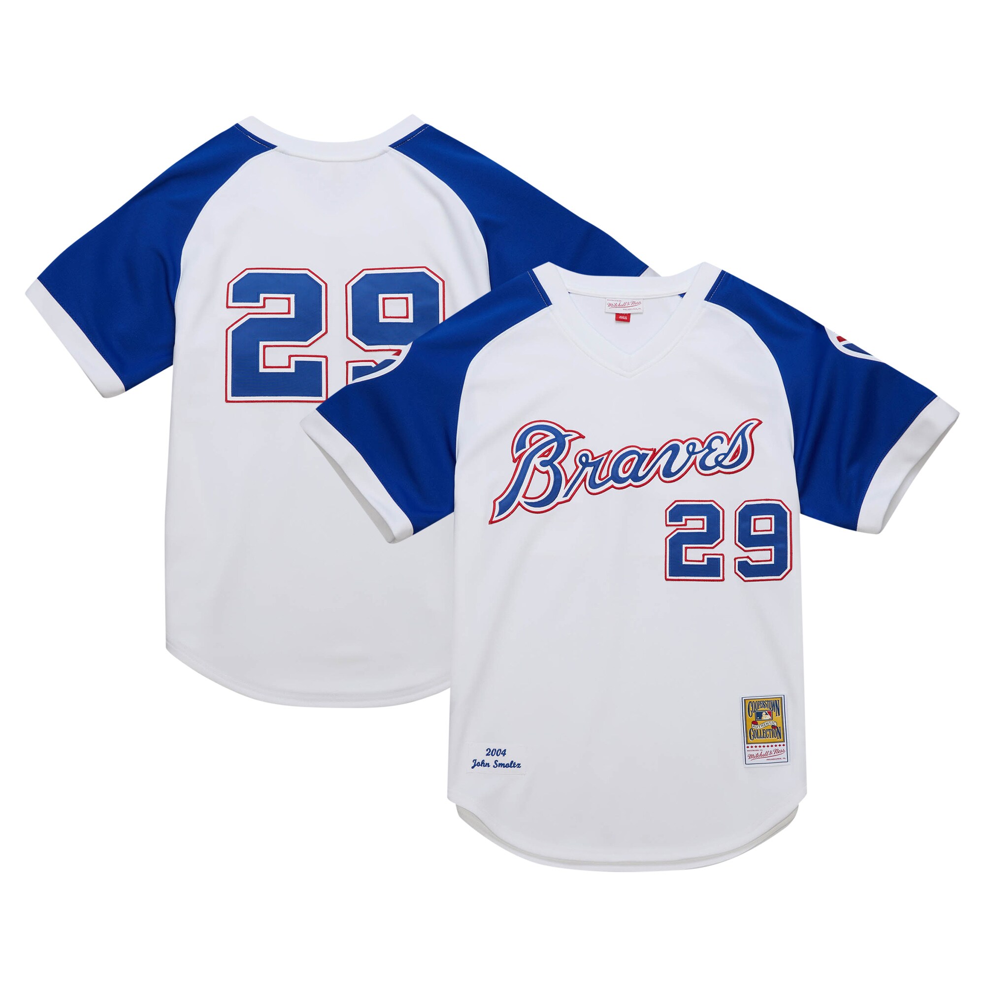 Men's Atlanta Braves John Smoltz Mitchell & Ness White 2004 Cooperstown Collection Throwback Jersey - JS883
