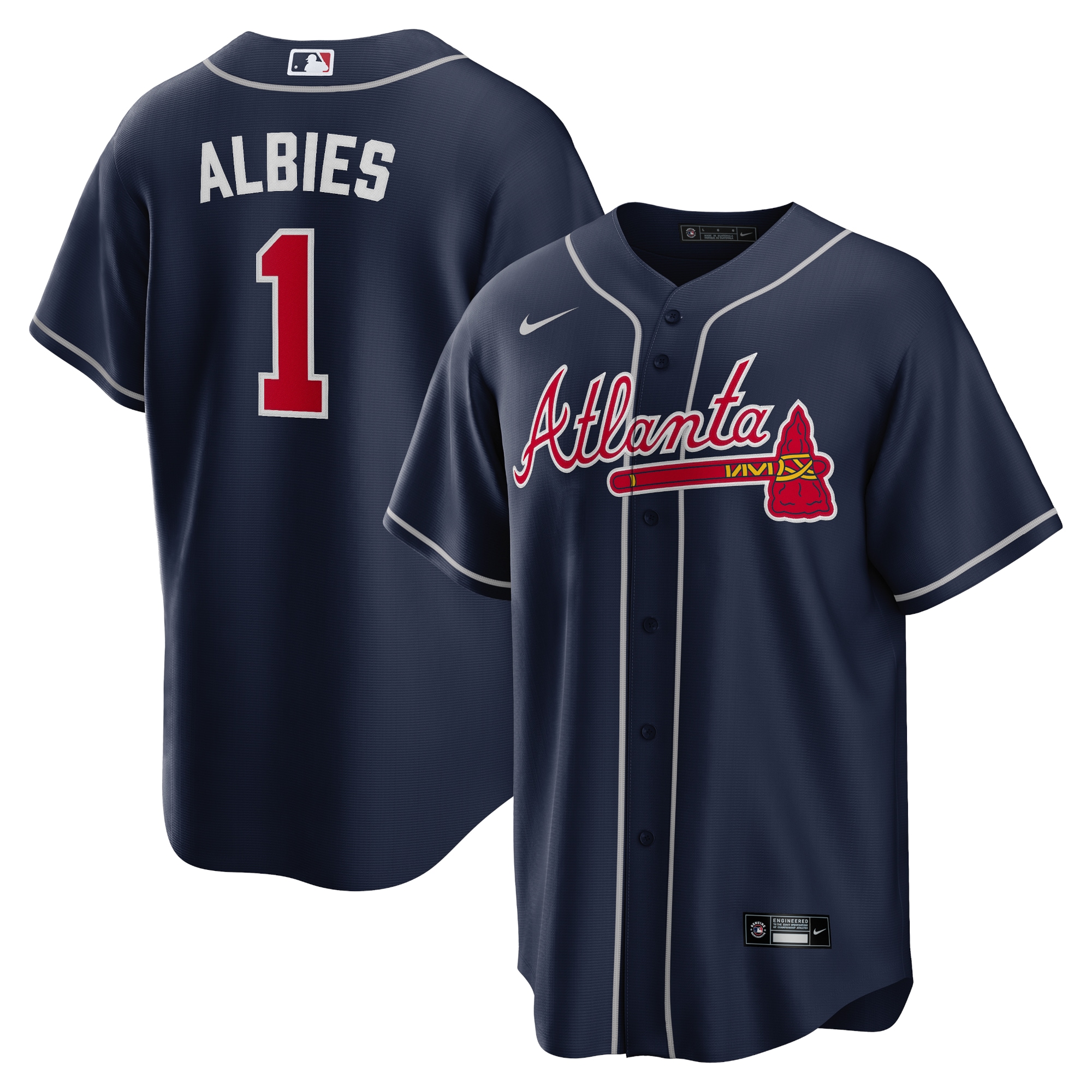 Men's Atlanta Braves Ozzie Albies Navy Alternate Player Name Jersey - JS170