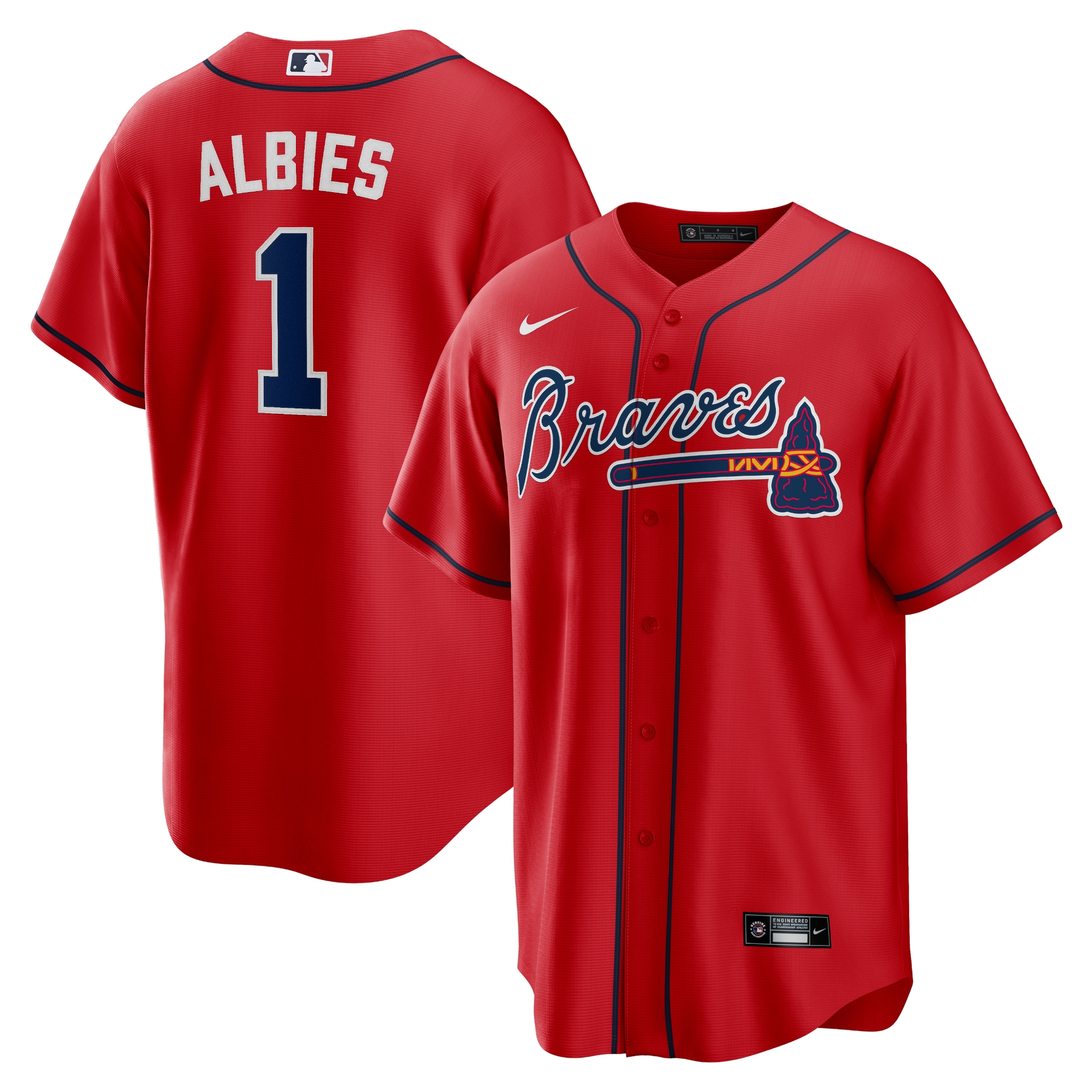 Men's Atlanta Braves Ozzie Albies Red Alternate Player Name Jersey - JS122
