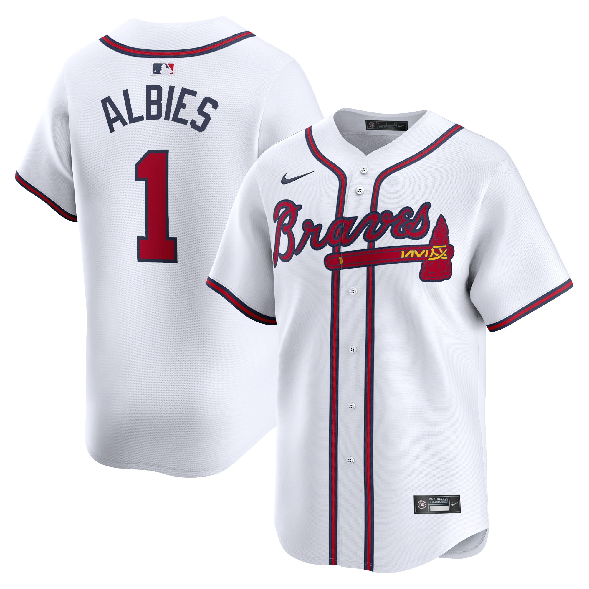 Men's Atlanta Braves Ozzie Albies White Home Limited Player Jersey - JS751