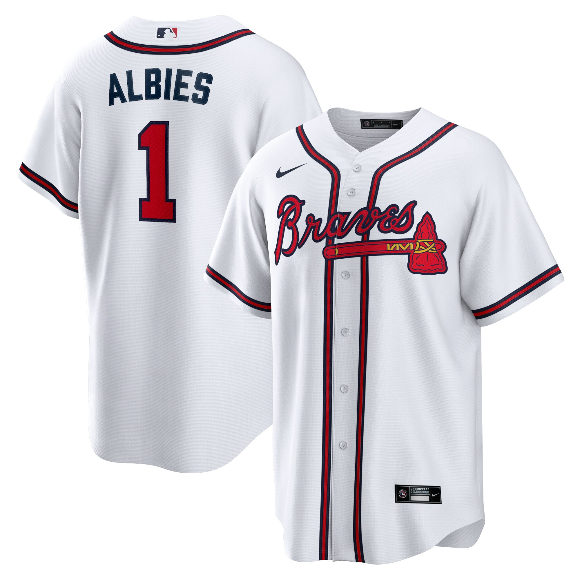 Men's Atlanta Braves Ozzie Albies White Home Player Name Jersey - JS272