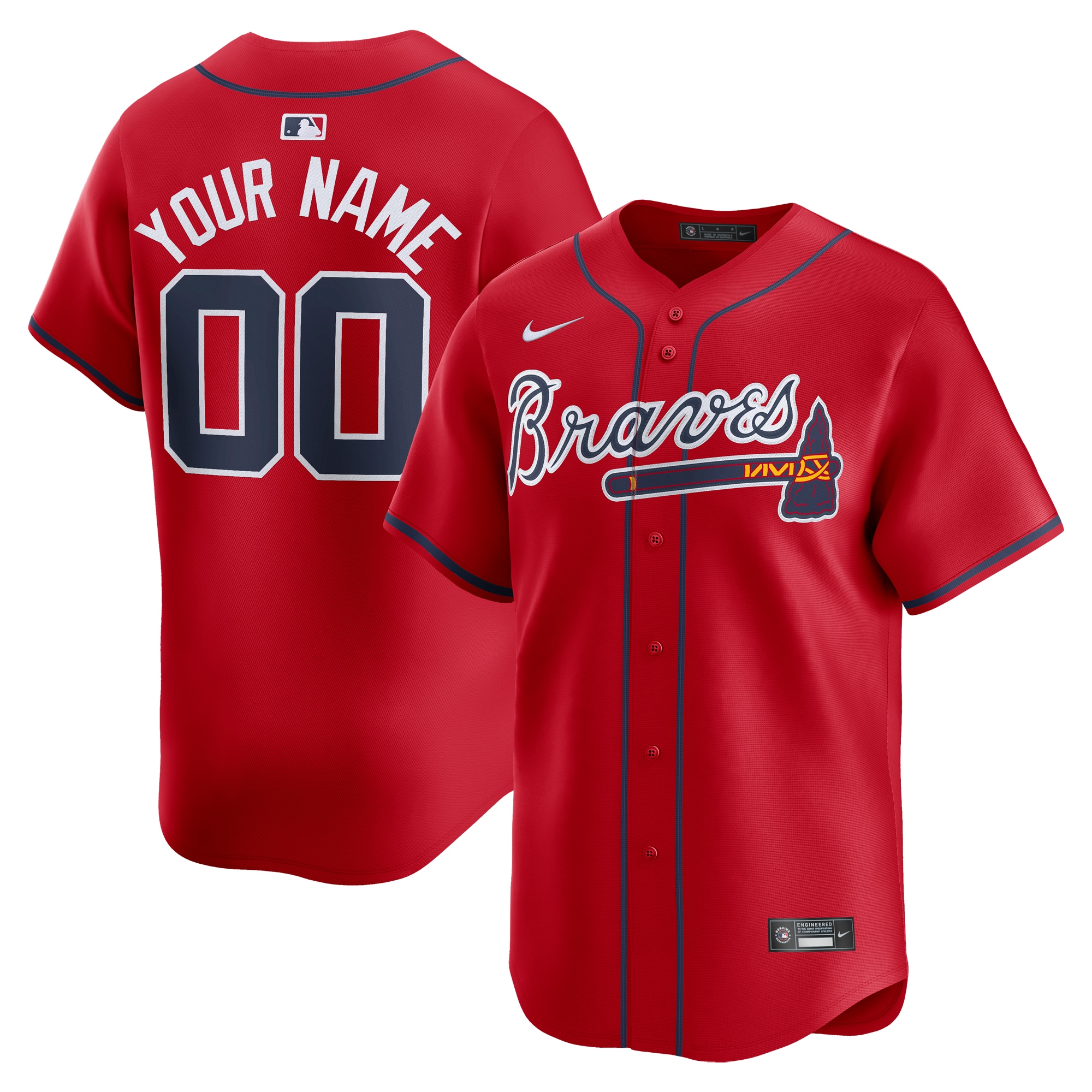 Men's Atlanta Braves Red Alternate Limited Custom Jersey - JS594