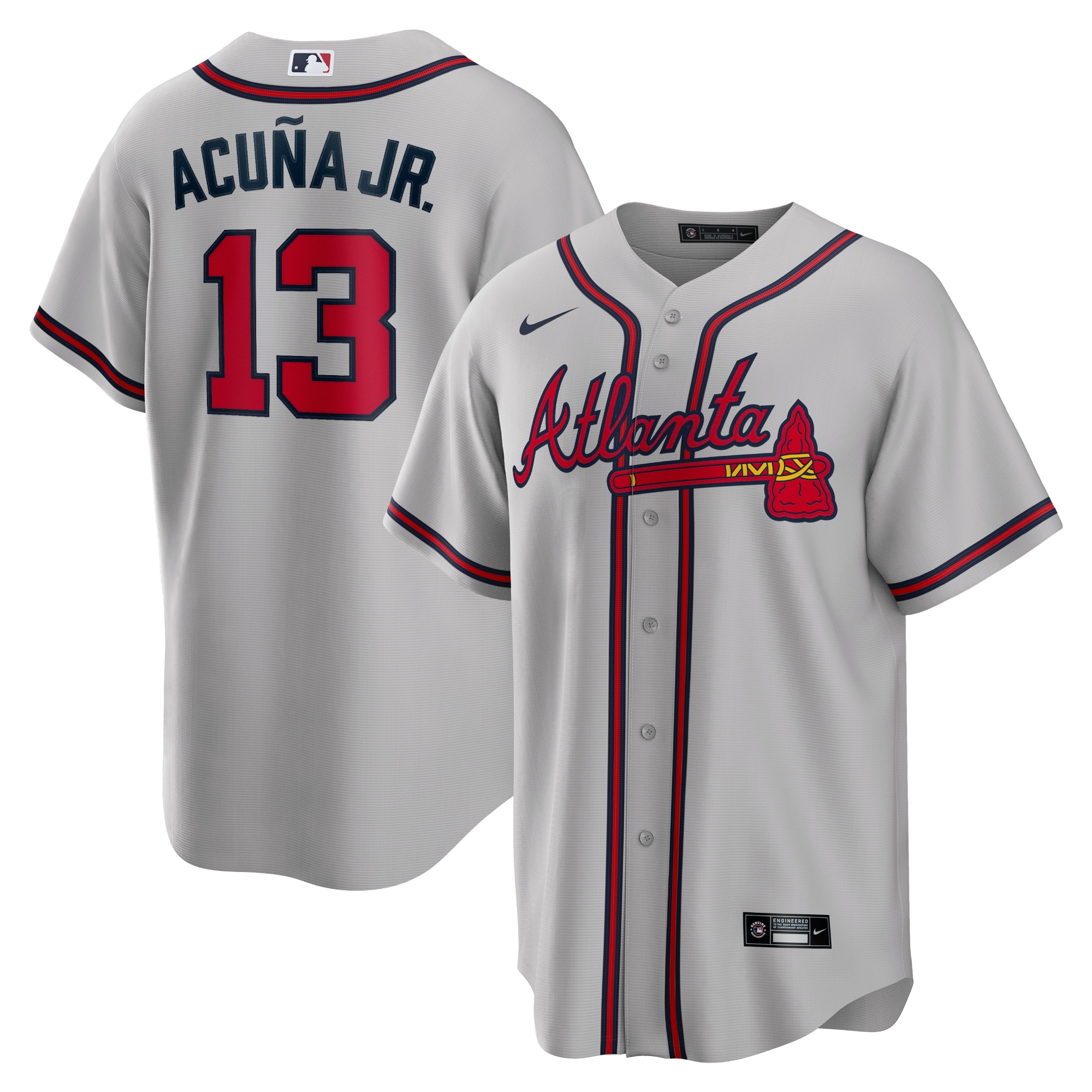 Men's Atlanta Braves Ronald Acuna Jr. Gray Road Player Name Jersey - JS534