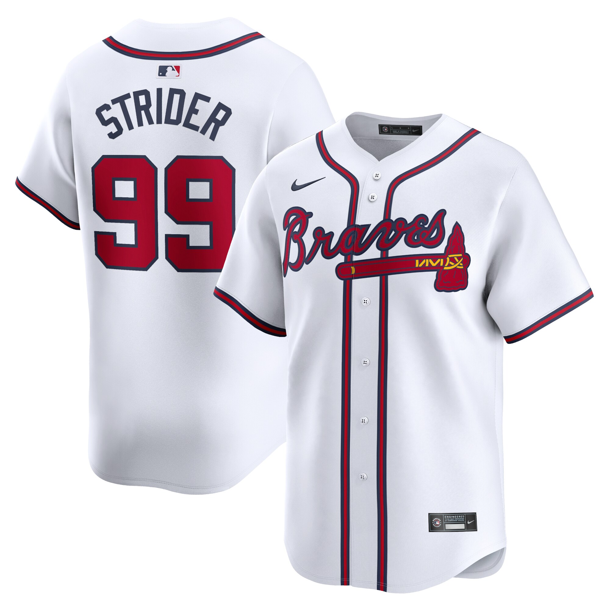 Men's Atlanta Braves Spencer Strider White Home Limited Player Jersey - JS113