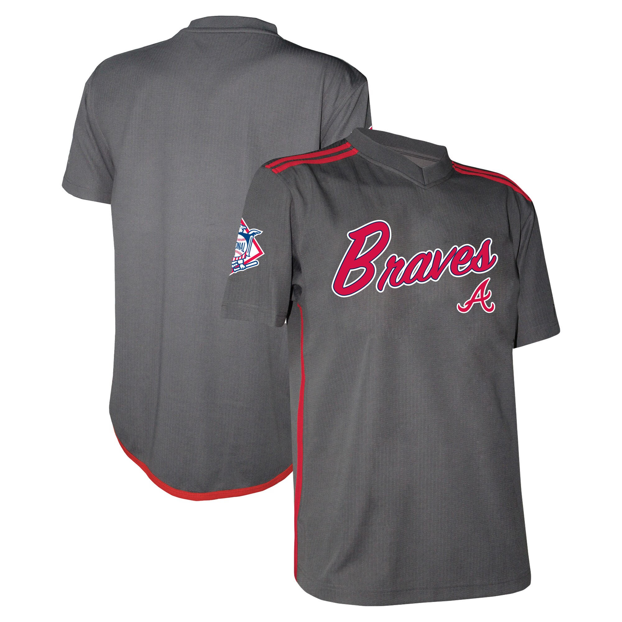Men's Atlanta Braves Stitches Charcoal Team V-Neck Jersey - JS436