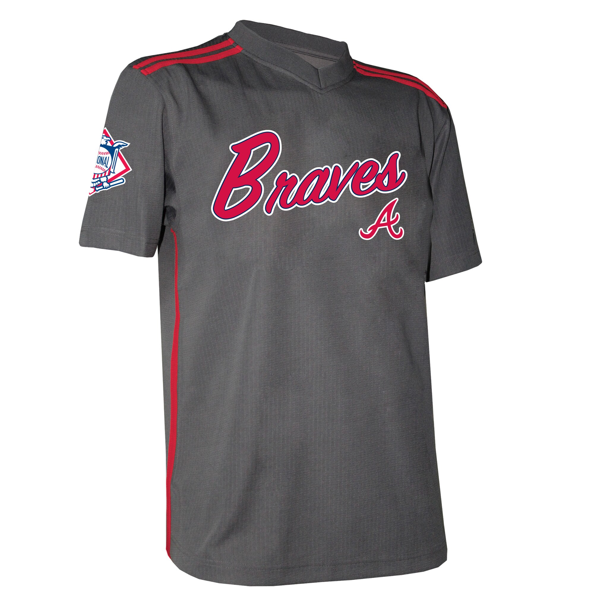 Alternative view of Men's Atlanta Braves Stitches Charcoal Team V-Neck Jersey - JS436