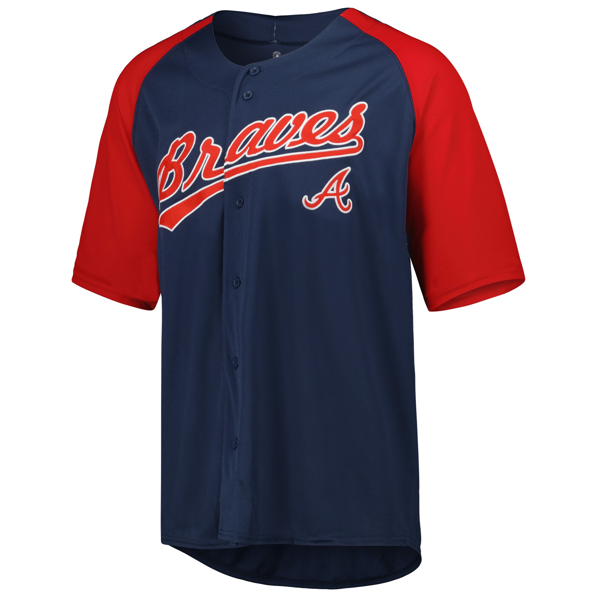 Alternative view of Men's Atlanta Braves Stitches Navy Button-Down Raglan Fashion Jersey - JS132