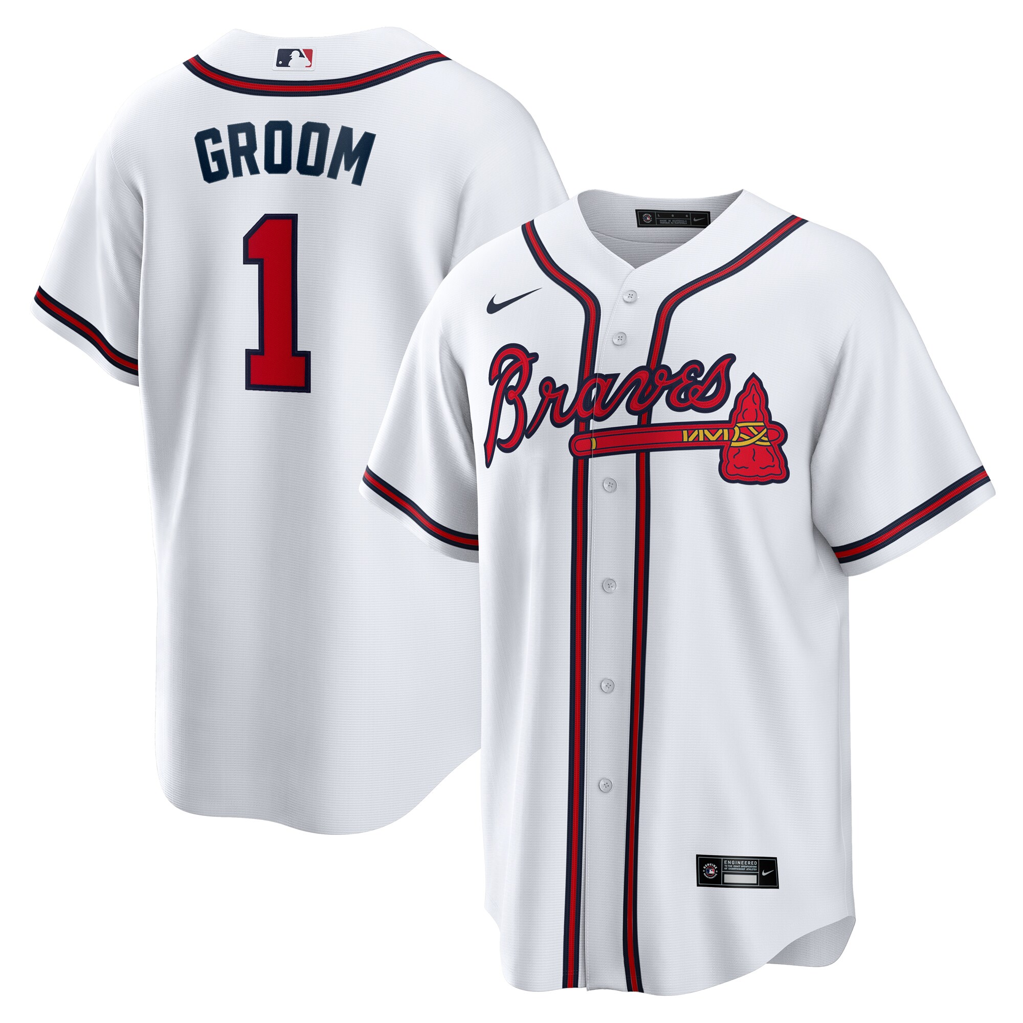 Men's Atlanta Braves White #1 Groom Home Jersey - JS750
