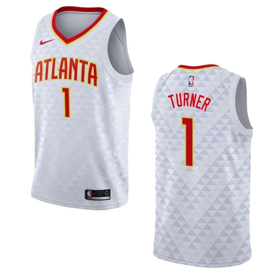 Men's Atlanta Hawks 1 Evan Turner Association Swingman Jersey - White - JS828 