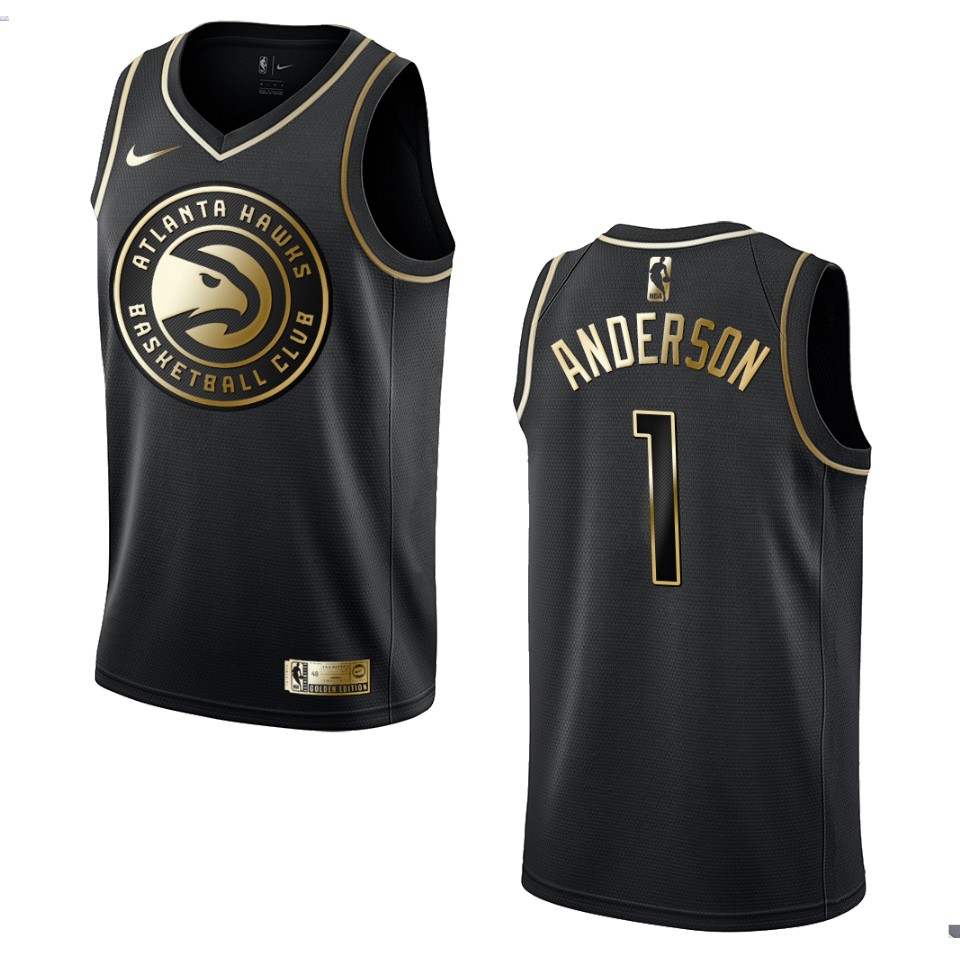 Men’s Atlanta Hawks #1 Justin Anderson Golden Edition Jersey – Black