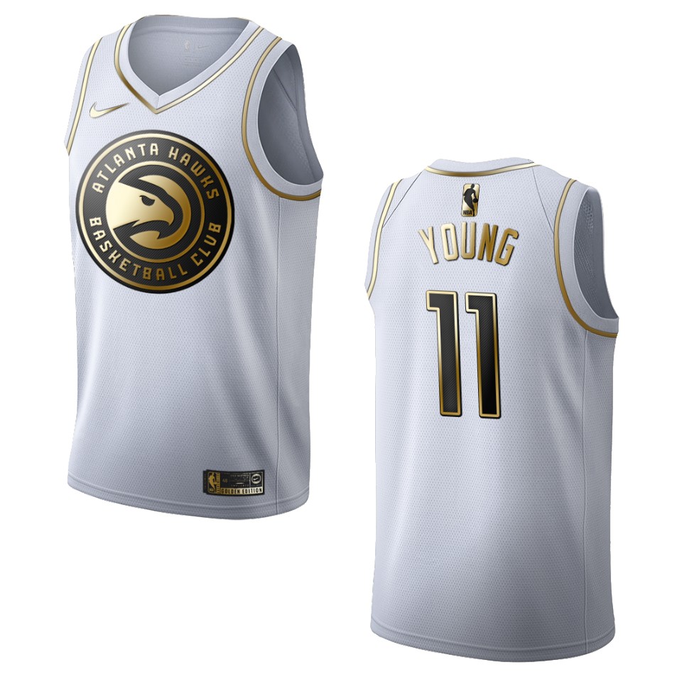 Men’s Atlanta Hawks #11 Trae Young Golden Edition Jersey – White