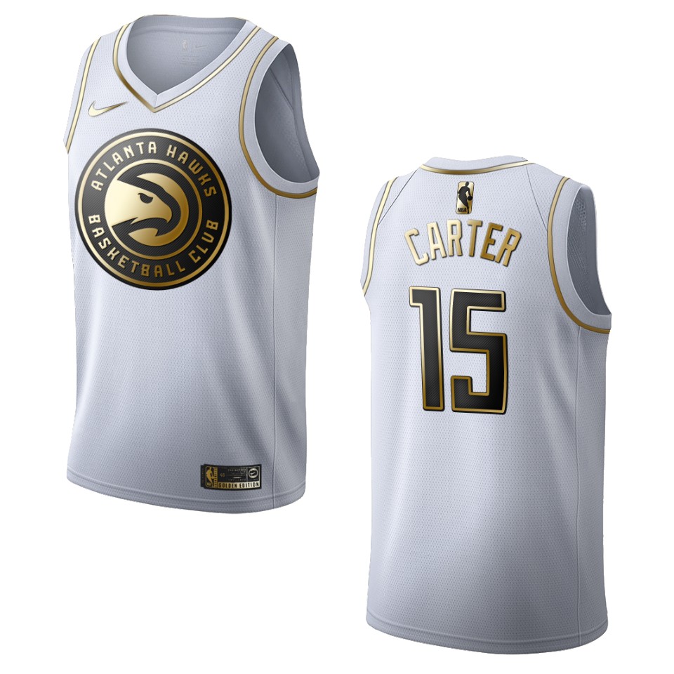 Men’s Atlanta Hawks #15 Vince Carter Golden Edition Jersey – White