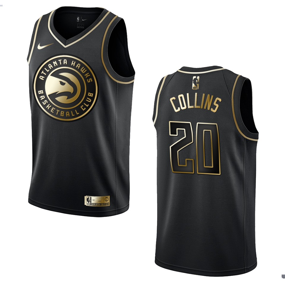 Men’s Atlanta Hawks #20 John Collins Golden Edition Jersey – Black
