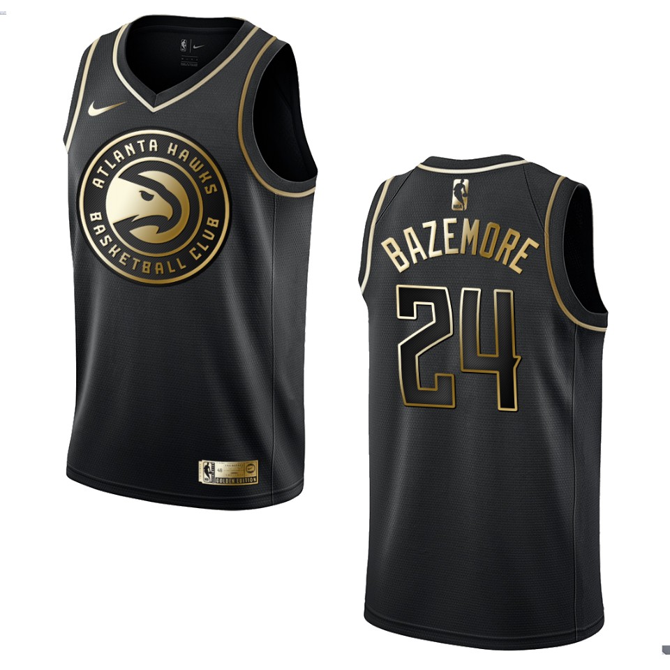 Men’s Atlanta Hawks #24 Kent Bazemore Golden Edition Jersey – Black