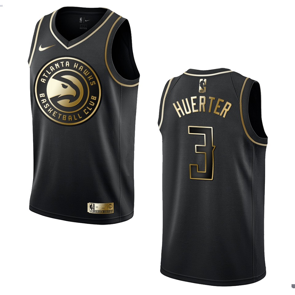 Men’s Atlanta Hawks #3 Kevin Huerter Golden Edition Jersey – Black