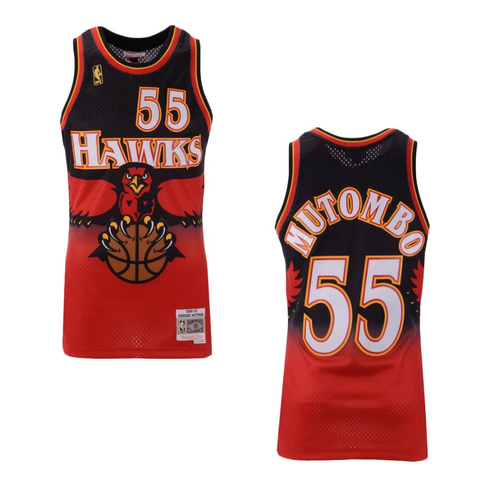 Men's Atlanta Hawks #55 Dikembe Mutombo Hardwood Classic Swingman Jersey - Red