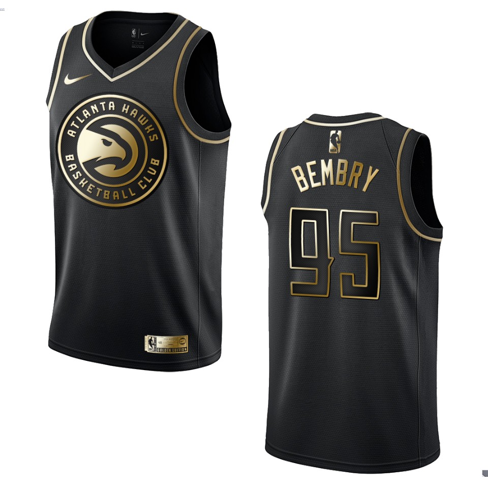 Men’s Atlanta Hawks #95 Deandre’ Bembry Golden Edition Jersey – Black