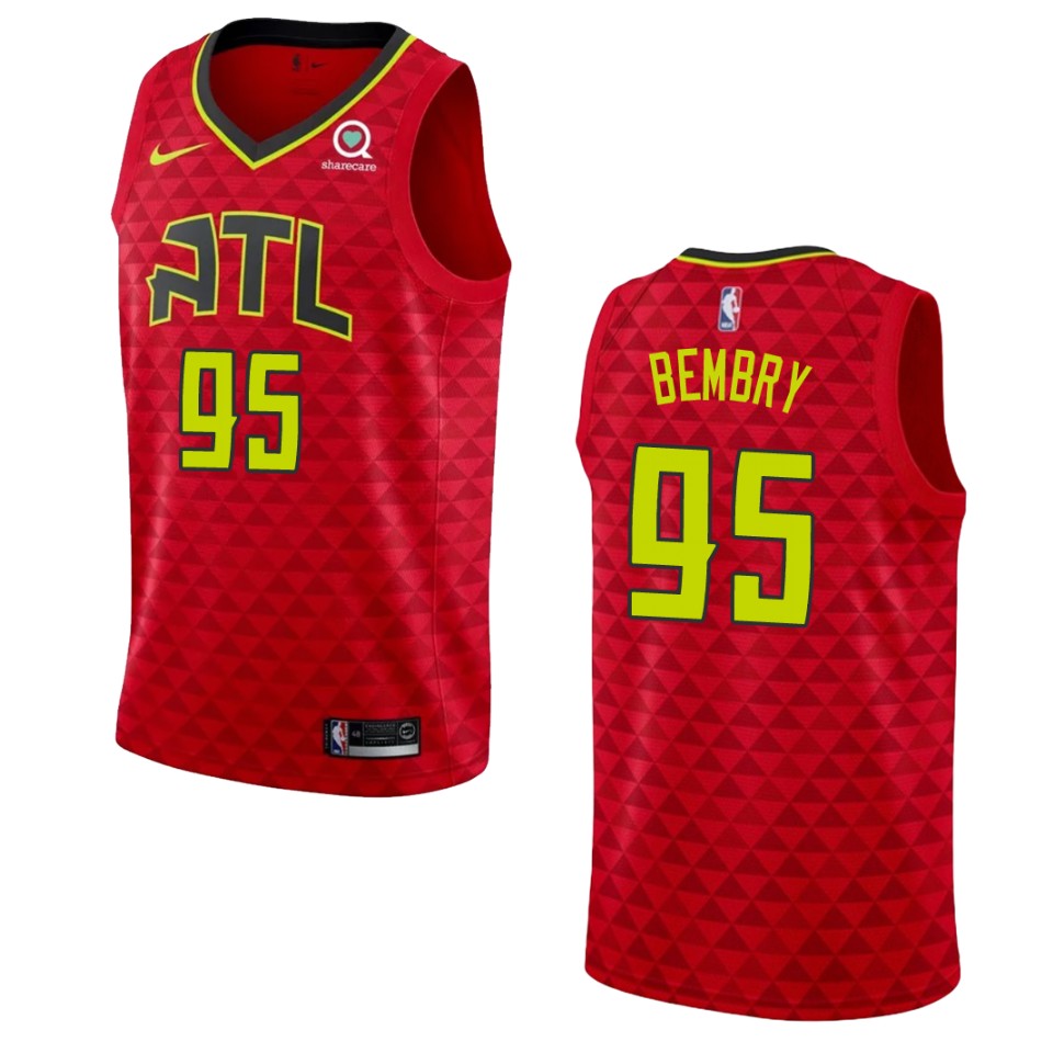 Men's Atlanta Hawks #95 Deandre' Bembry Statement Swingman Jersey - Red