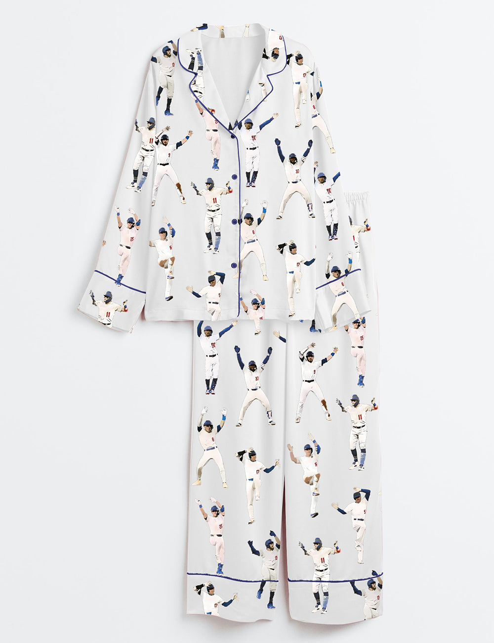 Men's Baseball League Long Sleeve Satin Pajama Set