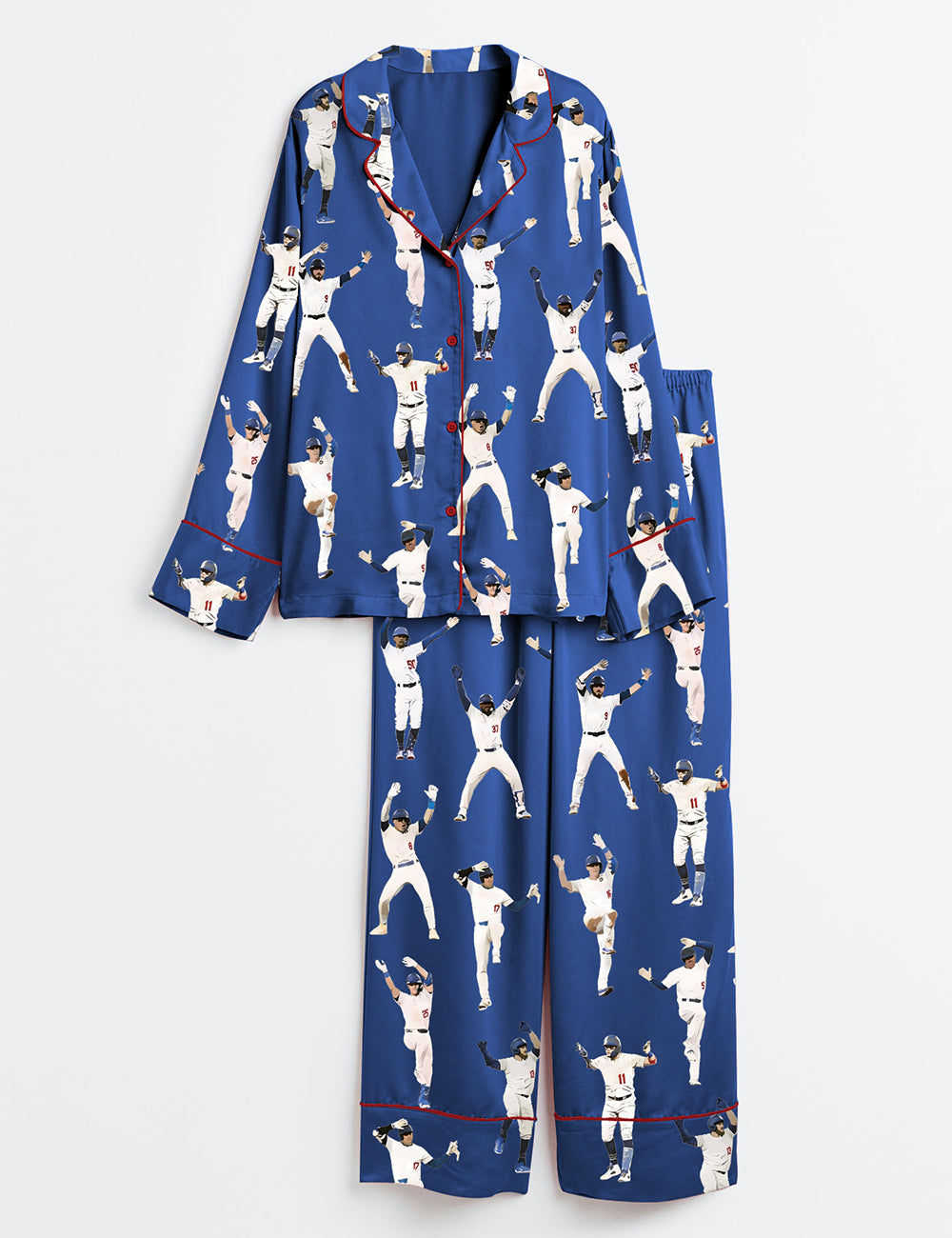 Alternative view of Men's Baseball League Long Sleeve Satin Pajama Set