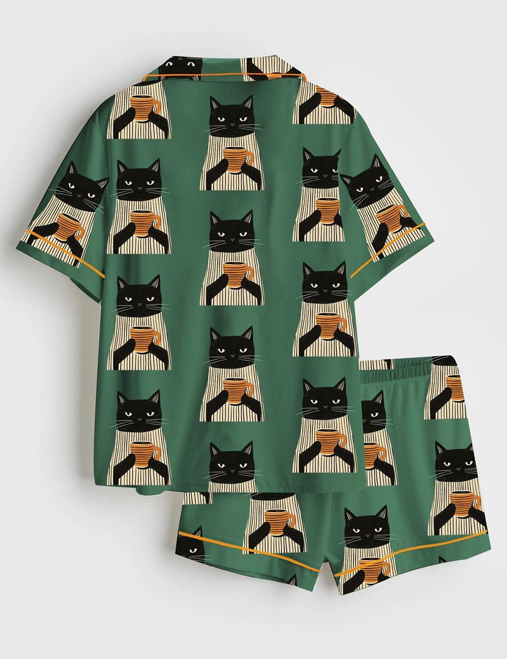 Alternative view of Men's Black Cat Drinking Coffee Satin Family Pajama Set