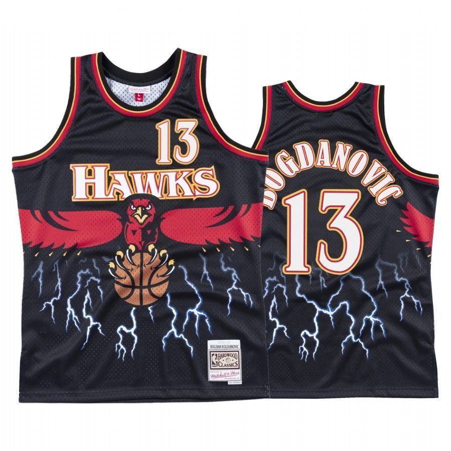 Men's Bogdan Bogdanovic 13 Atlanta Hawks Black Lightning Jersey - JS142 