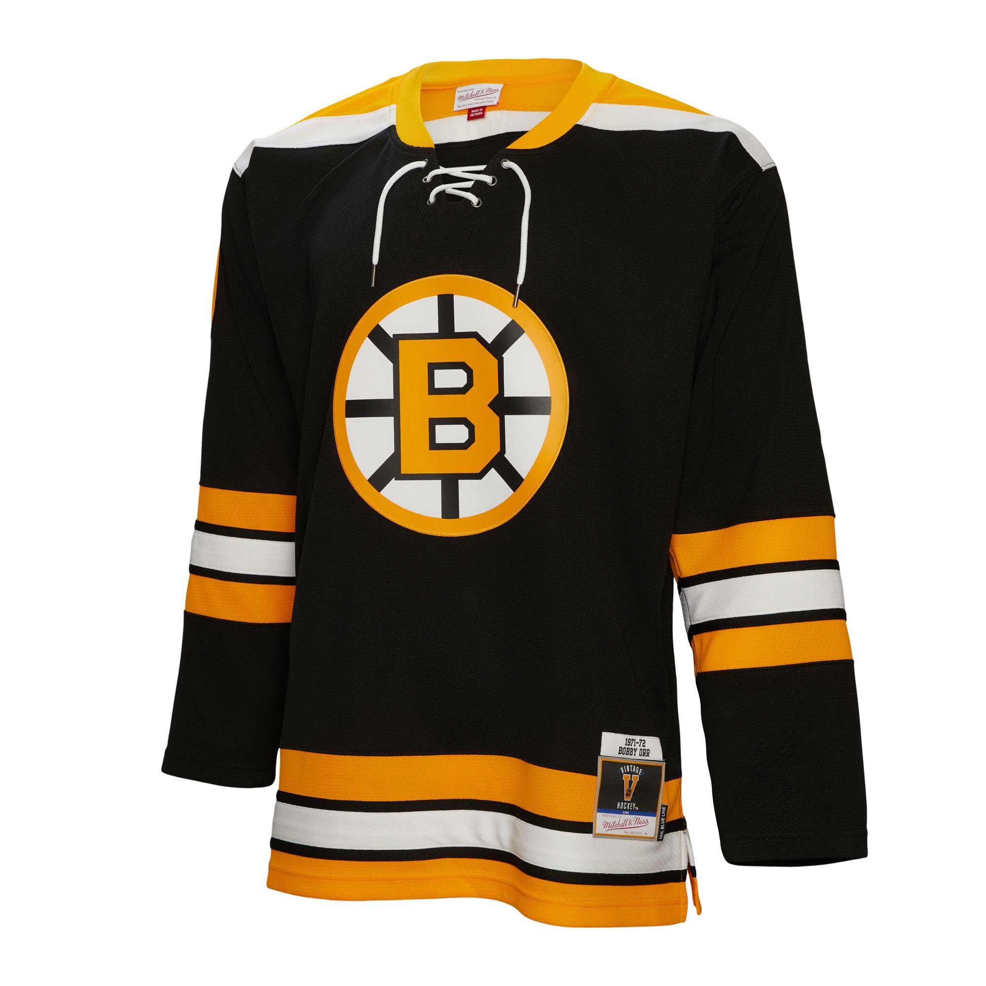 Alternative view of Men's Boston Bruins Bobby Orr Mitchell & Ness Black 1971/72 Blue Line Player Jersey - JS948 