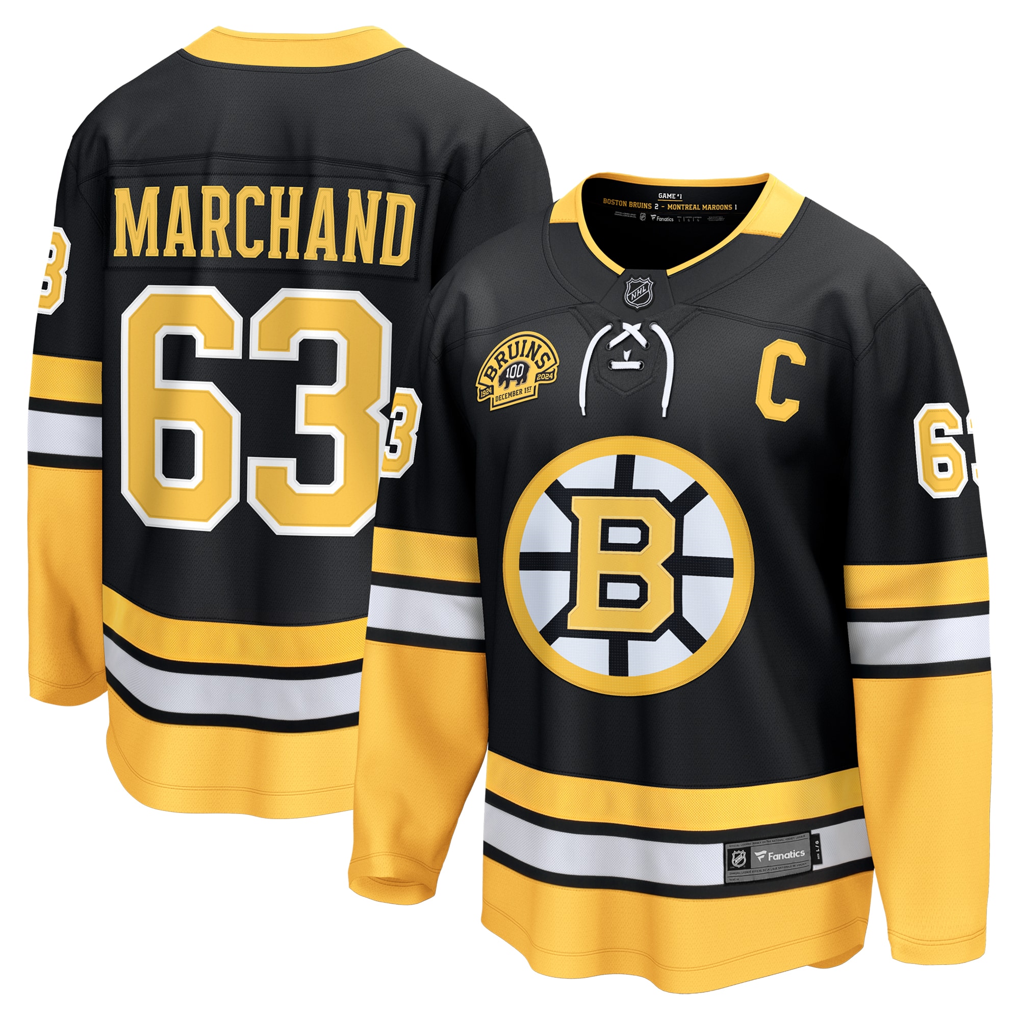 Men's Boston Bruins Brad Marchand Black 100th Anniversary Premier Breakaway Player Jersey - JS838 