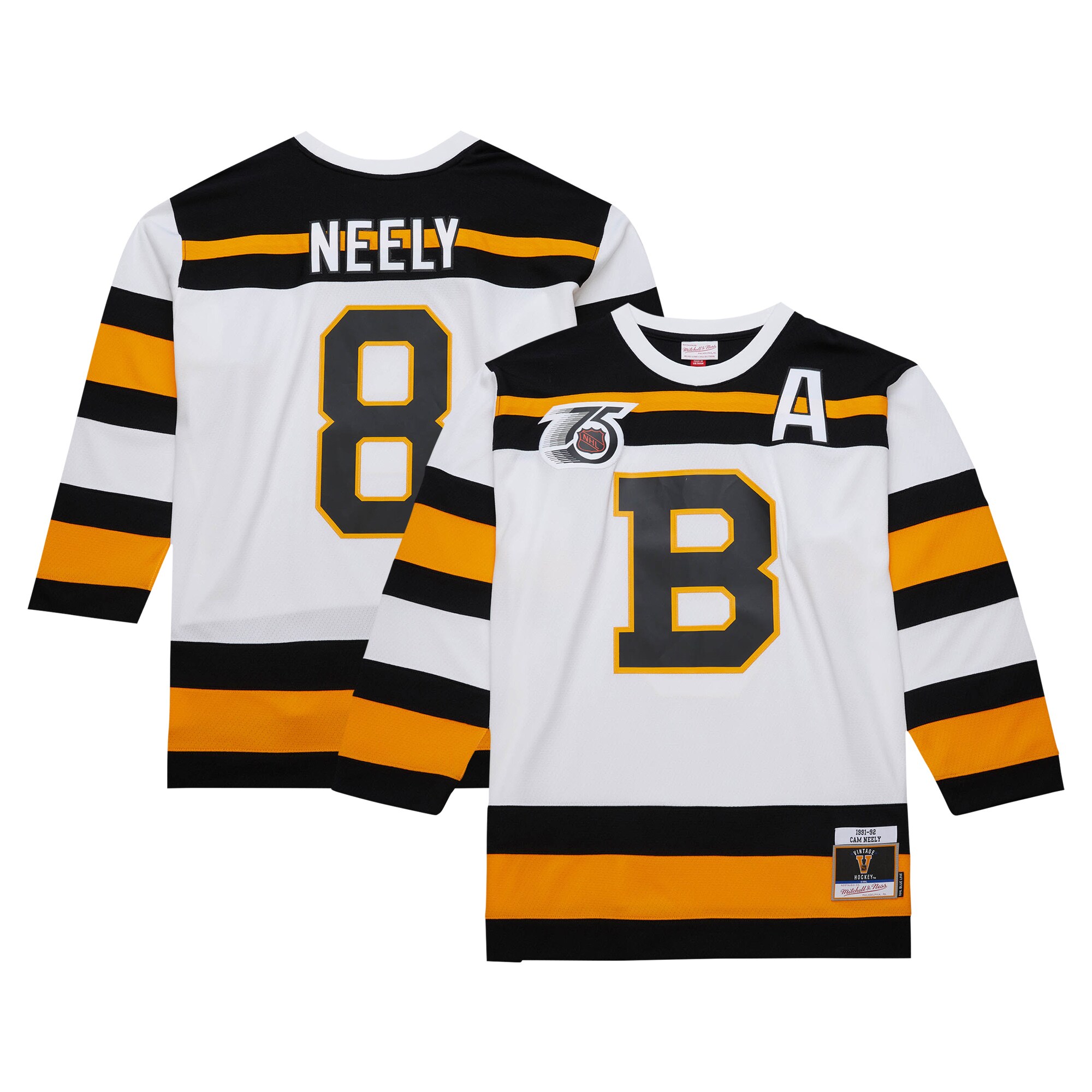 Men's Boston Bruins Cam Neely Mitchell & Ness White 1991/92 Alternate Captain Blue Line Player Jersey - JS875 