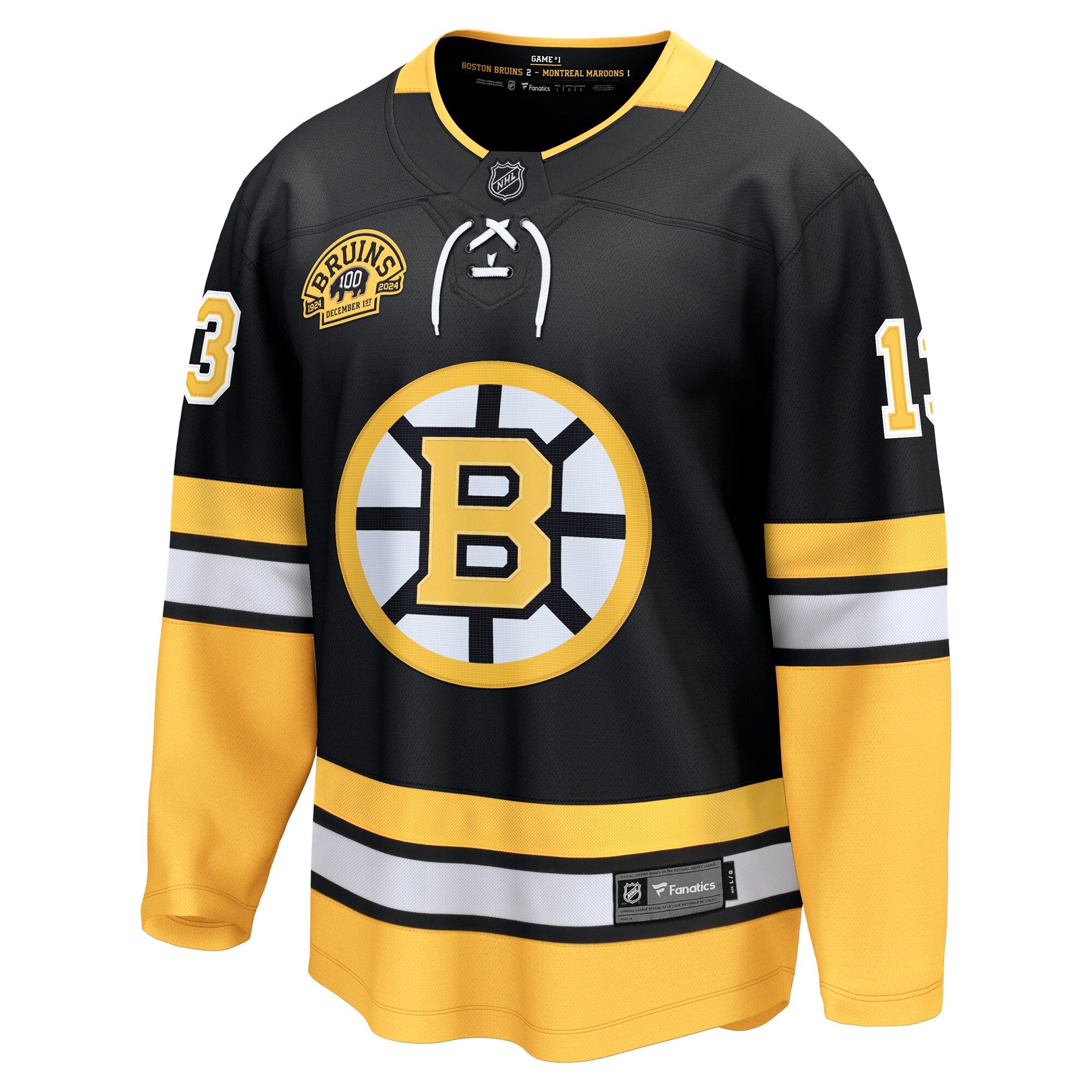 Alternative view of Men's Boston Bruins Charlie Coyle Black 100th Anniversary Premier Breakaway Player Jersey - JS963 