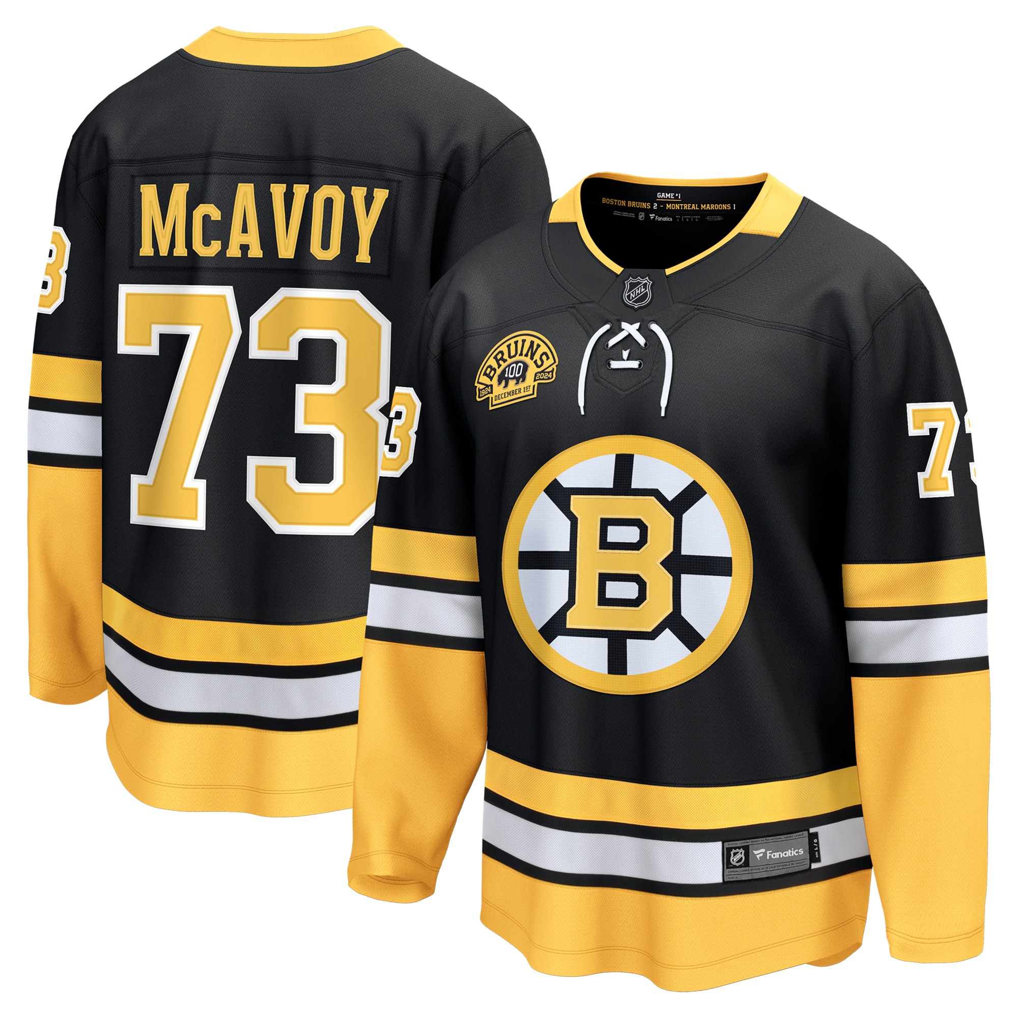 Men's Boston Bruins Charlie McAvoy Black 100th Anniversary Premier Breakaway Player Jersey - JS517 