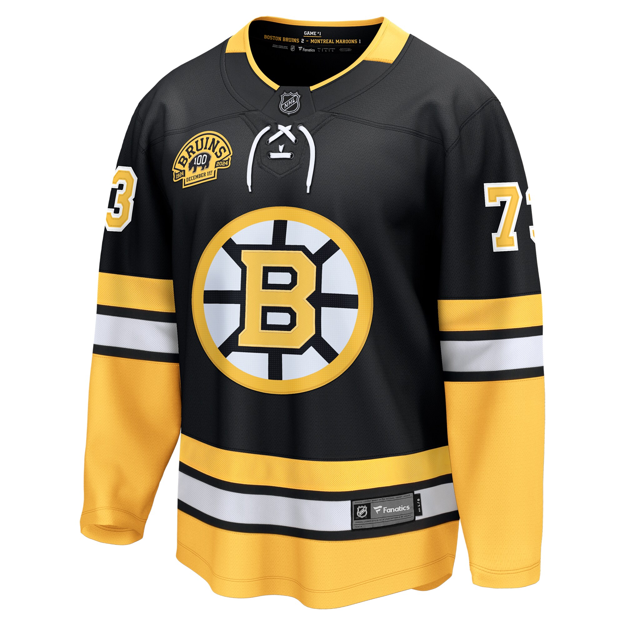 Alternative view of Men's Boston Bruins Charlie McAvoy Black 100th Anniversary Premier Breakaway Player Jersey - JS517 