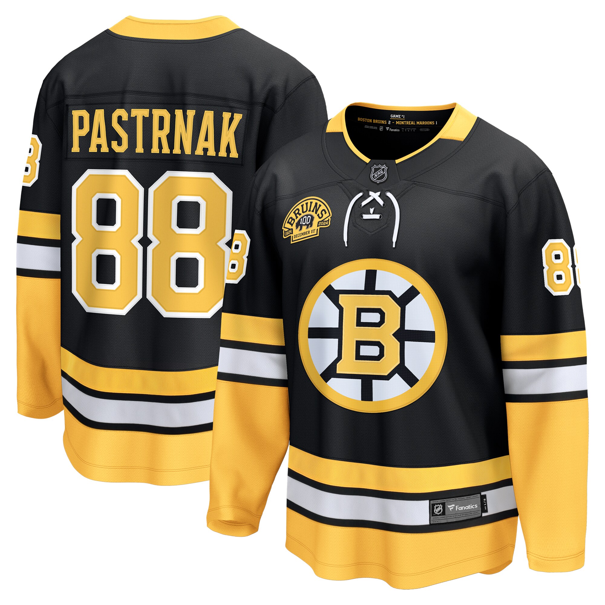 Men's Boston Bruins David Pastrnak Black 100th Anniversary Premier Breakaway Player Jersey - JS635 