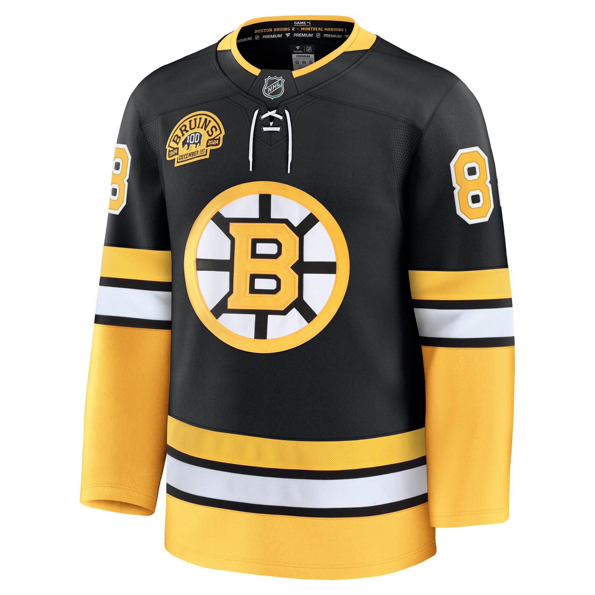 Alternative view of Men's Boston Bruins David Pastrnak Black Alternate 100th Anniversary Premium Jersey - JS855 